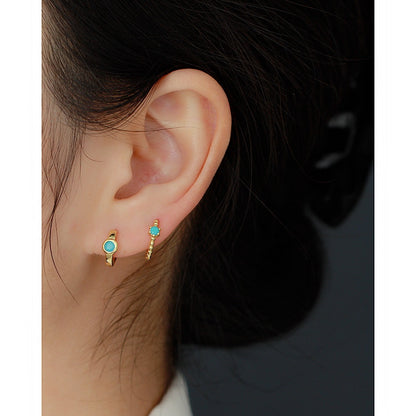 Rockyu ピアス レディース シルバー925 ターコイズ フープリング 両耳用 ジュエリー