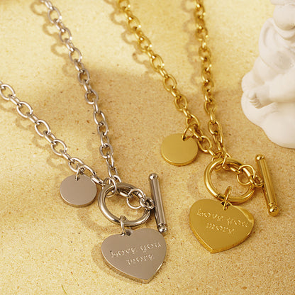 Rockyu チョーカー レディース ハートペンダント 「Love You More」 刻印 ゴールド & シルバー コイン付き