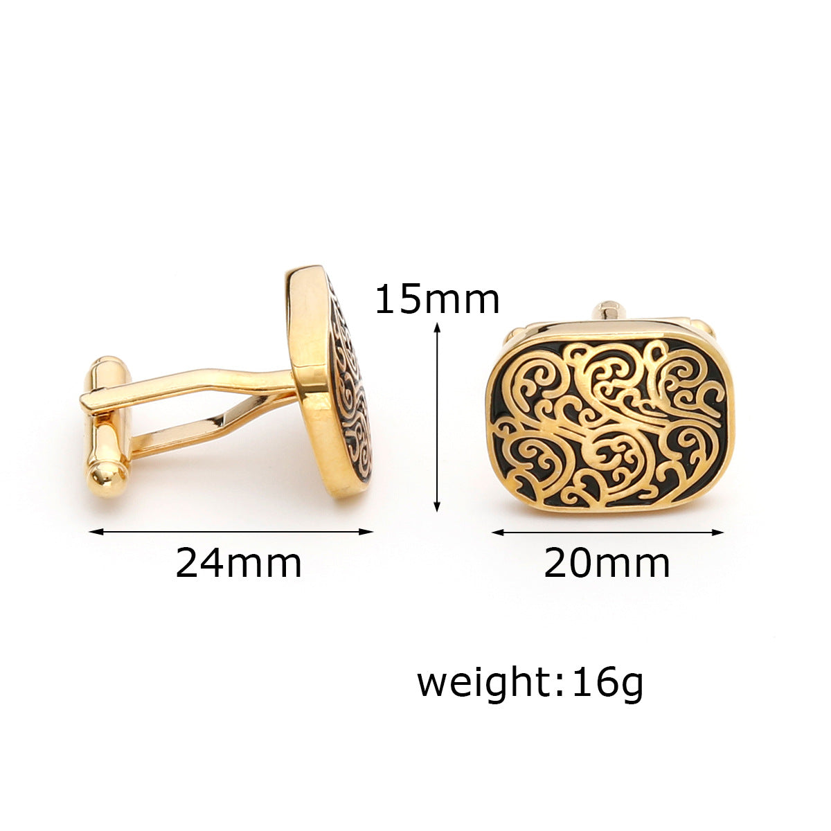 Rockyu メンズ 藤模様カフス 楕円シェイプ シルバー＆ゴールド 和風アクセサリー