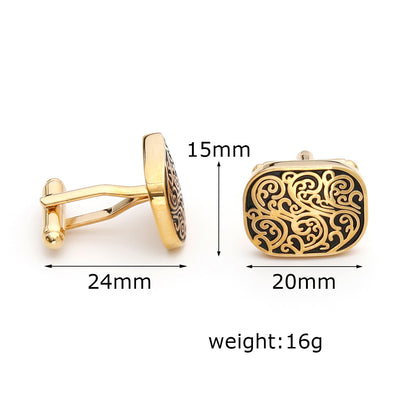 Rockyu メンズ 藤模様カフス 楕円シェイプ シルバー＆ゴールド 和風アクセサリー