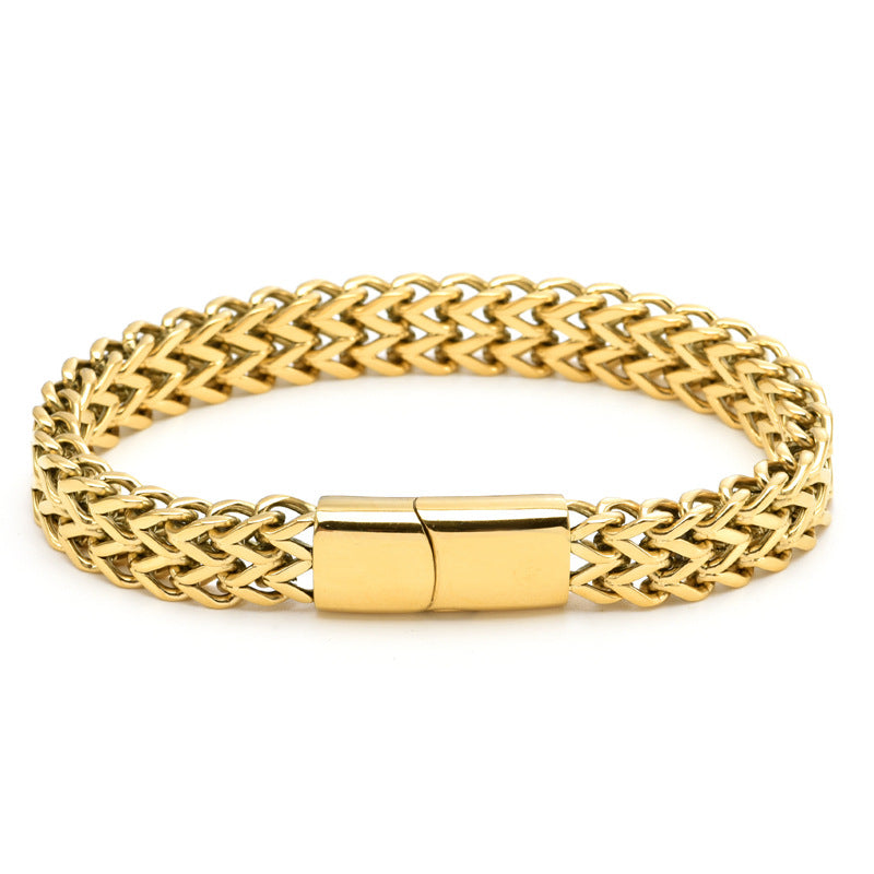 [Rockyu]ブレスレット男性シルバーステンレスチェーンシンプルモダン2連ブレスレット幅広ブレスレット