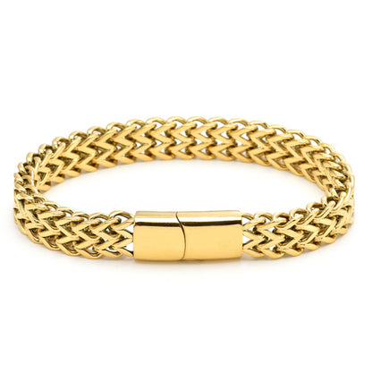 [Rockyu]ブレスレット男性シルバーステンレスチェーンシンプルモダン2連ブレスレット幅広ブレスレット