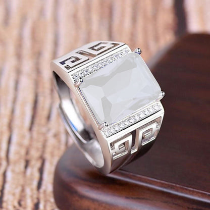 Rockyu 指輪 メンズ 銅製鍍金 大粒ジルコニア 印台リング 幅広 フリーサイズ 金属アレルギー対応 誕生日 記念日 ギフト