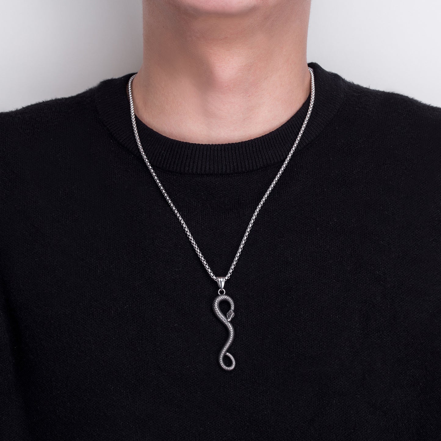 Rockyu メンズ スネーク ネックレス ステンレス製 アンティーク調