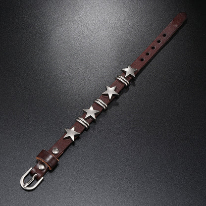 Rockyu メンズ レザー スタースタッズ ブレスレット パンク＆ヴィンテージ風