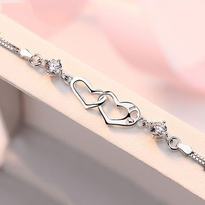 Rockyu レディースブレスレット シルバー ハート ジルコニア サファイア 腕輪