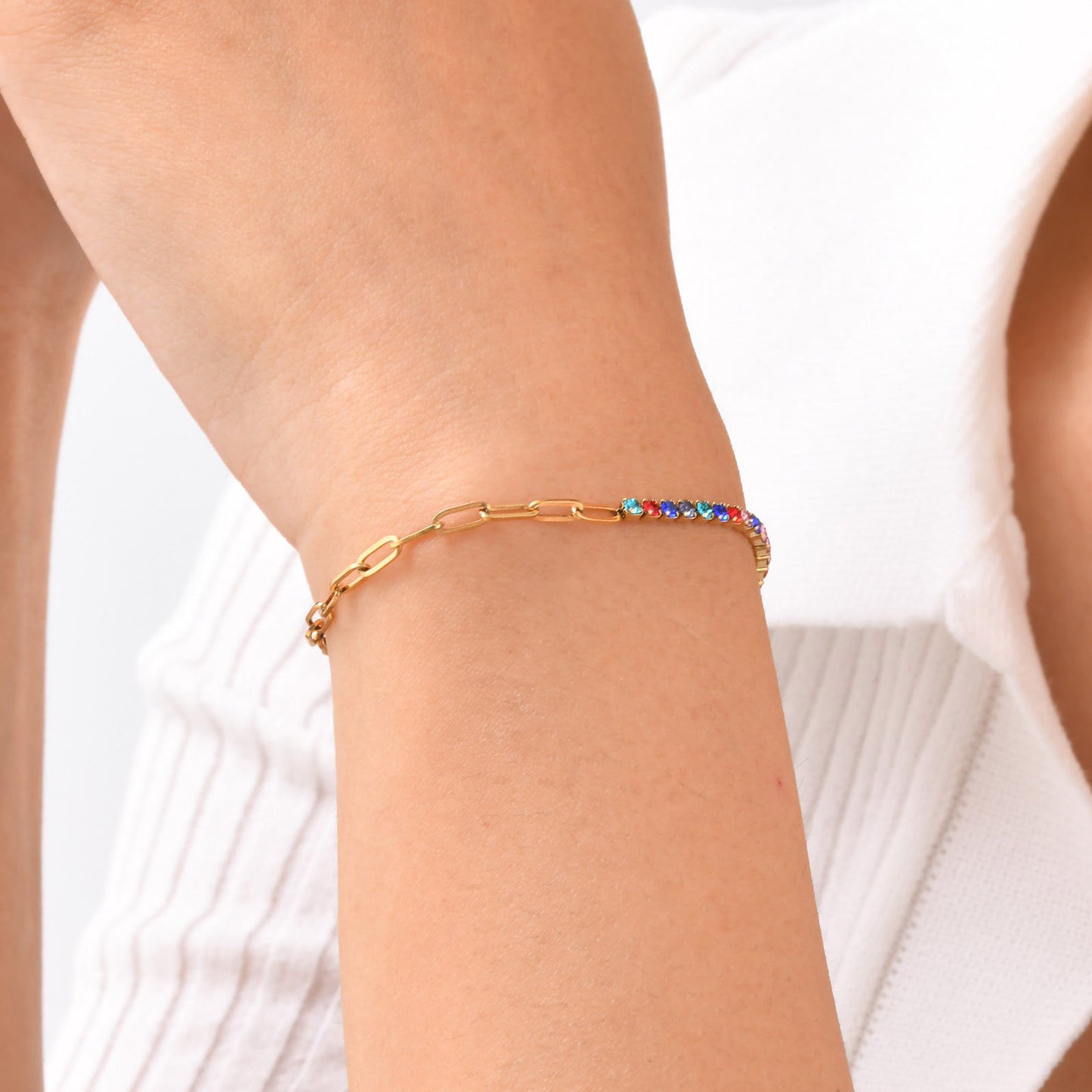 ブレスレット レディース ブランド ゴールド 小方形 正方形 ジルコニアチェーンブレスレット 心形ペンダント ステンレス 金属アレルギー対応 細い おしゃれ 恋人の日 誕生日 プレゼント