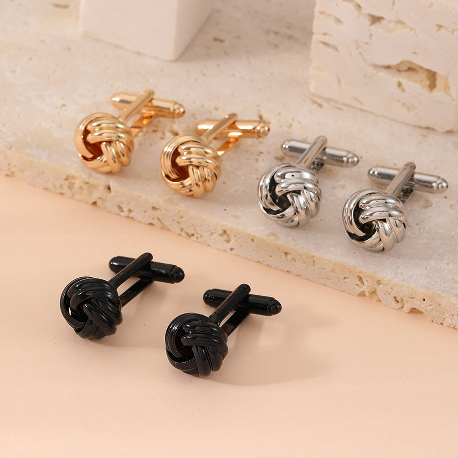 Rockyu メンズカフス 結び目ノットデザイン ステンレス製 丸型 ブラック シルバー ゴールド