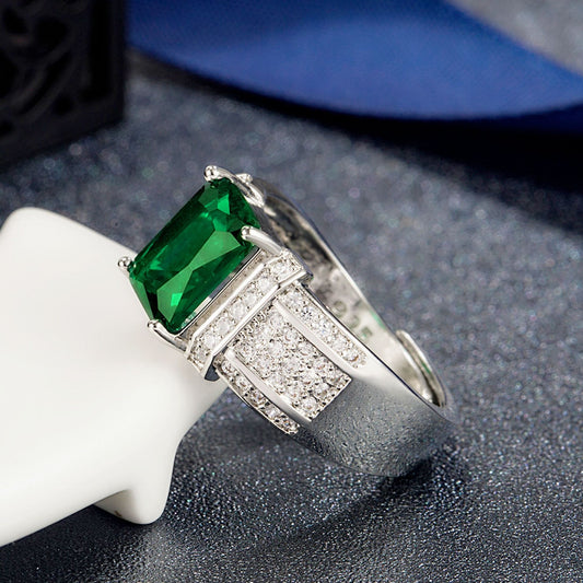 Rockyu 指輪 メンズ 大粒ジルコニア 印台リング 幅広 フリーサイズ 誕生日 記念日 ギフト 銅製