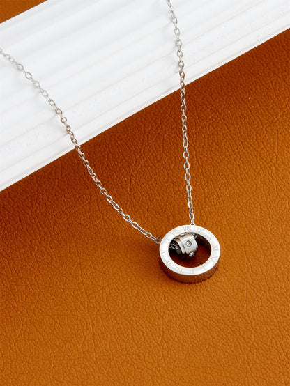 Rockyu ネックレス レディース シンプル ピンクゴールド ジルコニア ローマ数字ネックレス ローマ字刻印 リングペンダント ステンレス あずきチェーン