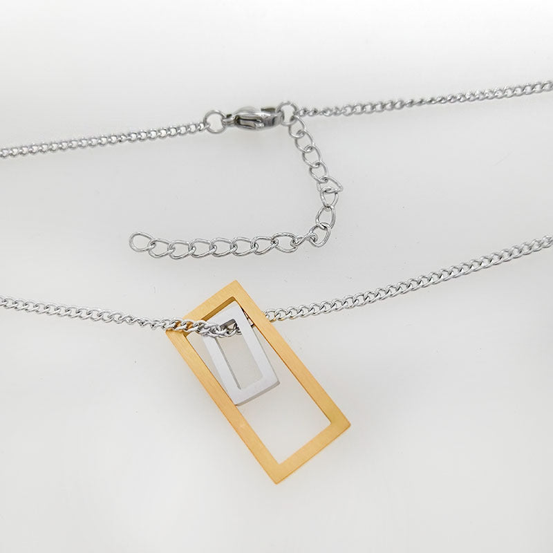 Rockyu ネックレス メンズ レディース 長方形 透かし彫り ゴールド シルバー ブラック ステンレス 金属アレルギー対応