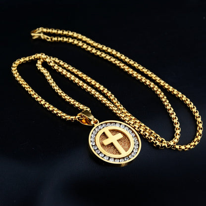 Rockyu 十字架コインネックレス レディース｜18金仕上げ チタン製 メダルペンダント