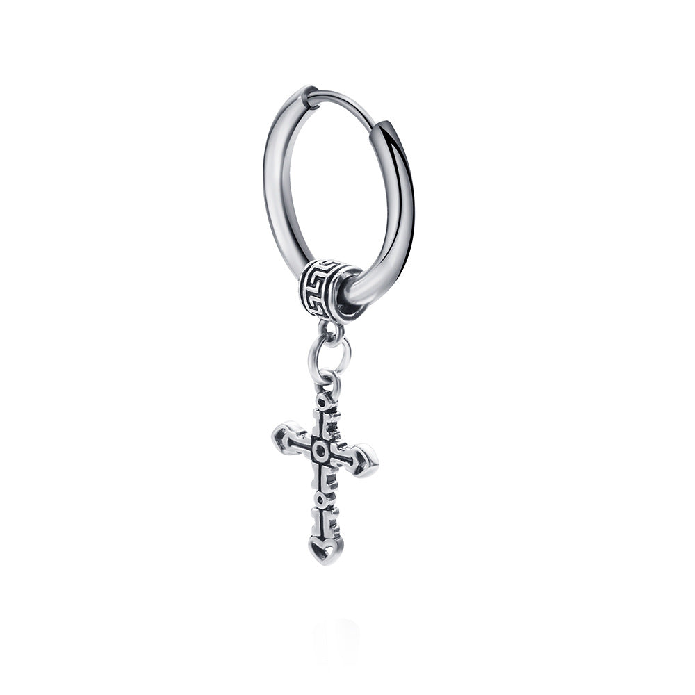 Rockyu ピアス メンズ シルバー クロス フープ 揺れる チタン製 アレルギー対応