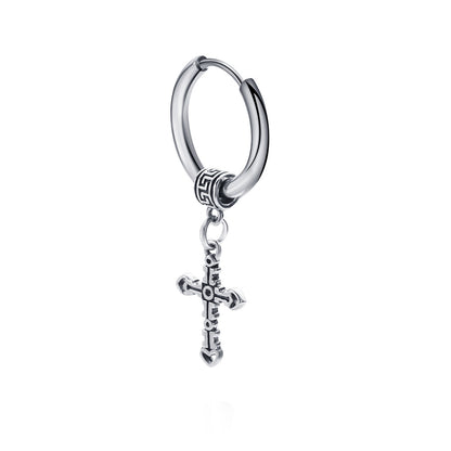 Rockyu ピアス メンズ シルバー クロス フープ 揺れる チタン製 アレルギー対応