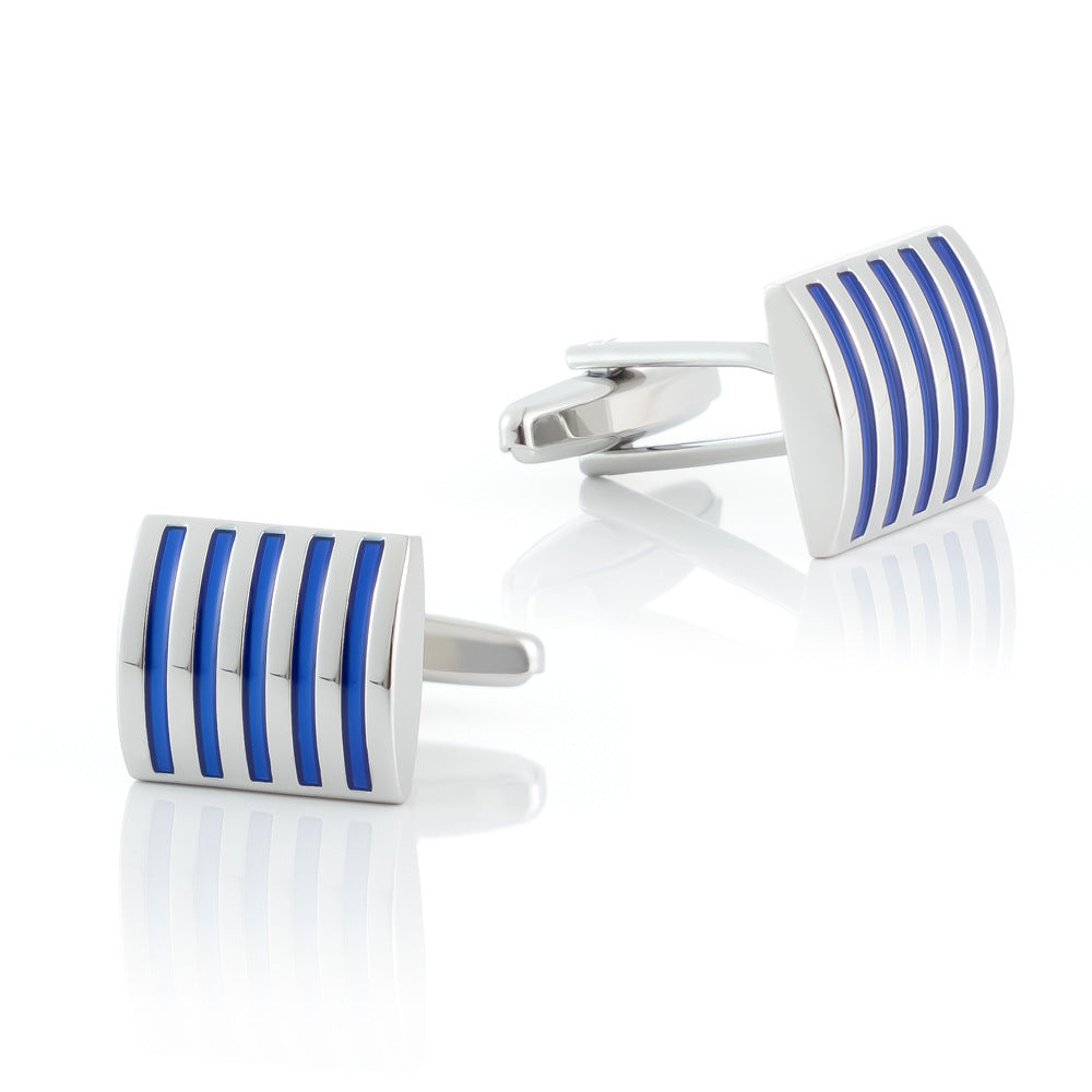 Rockyu カフス メンズ 正方形 ストライプ ステンレス シルバー