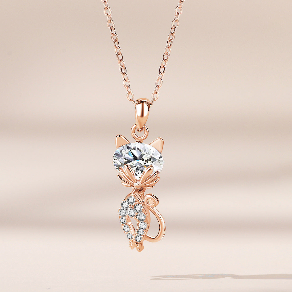 Rockyu ネックレス レディース 猫モチーフ シルバー925 ジルコニア CZダイヤ 一粒 純銀製 ペンダント
