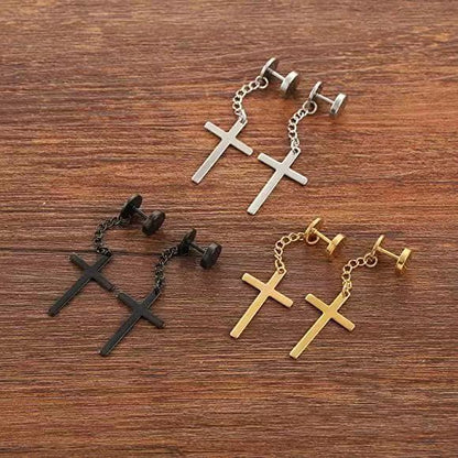 クロスチェーンピアス｜Rockyu レディース 揺れる 十字架デザイン ステンレス製