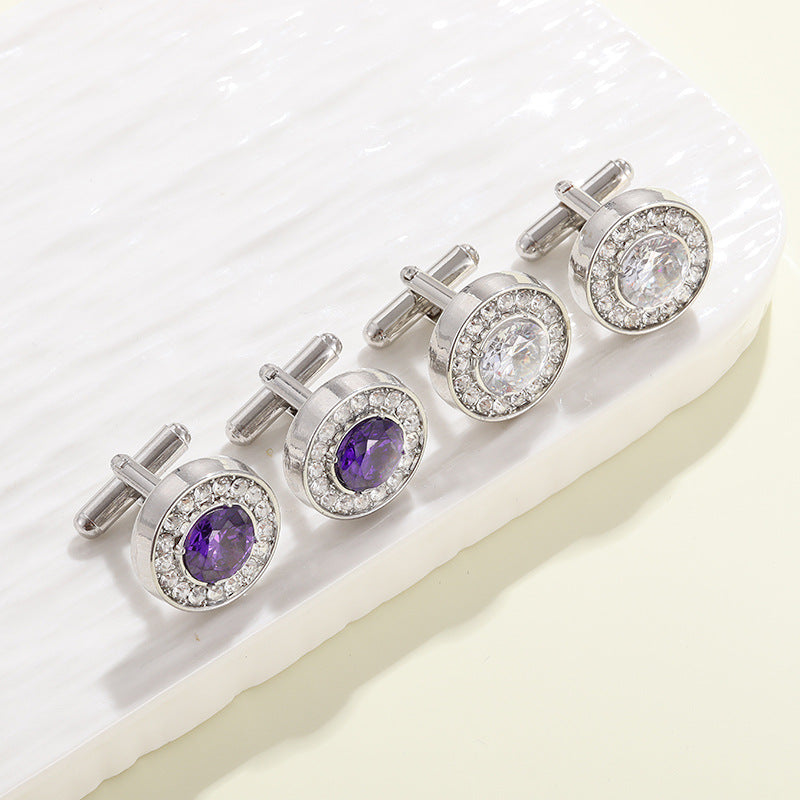 Rockyu カフスボタン ラウンドジルコニアカフリンクス 選べる4色 大粒ストーン×メタルデザイン