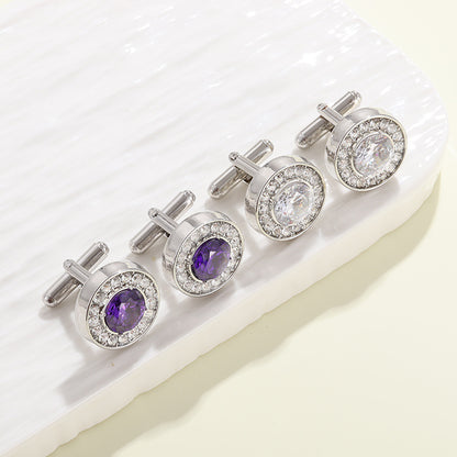 Rockyu カフスボタン ラウンドジルコニアカフリンクス 選べる4色 大粒ストーン×メタルデザイン