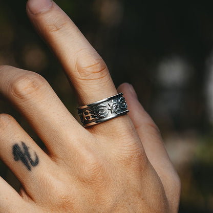 Rockyu シルバー 太陽トーテムリング 幅広 ジルコニア 男女兼用 フリーサイズ