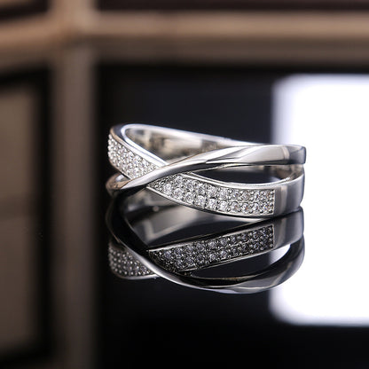 Rockyu レディースリング ジルコニアXデザイン シルバー＆ローズゴールド 上品クロス指輪