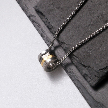 Rockyu ネックレス メンズ ブランド シルバー ローマ字 回転可能 ローマ数字ネックレス ゴールド ブラック リングペンダント チタン