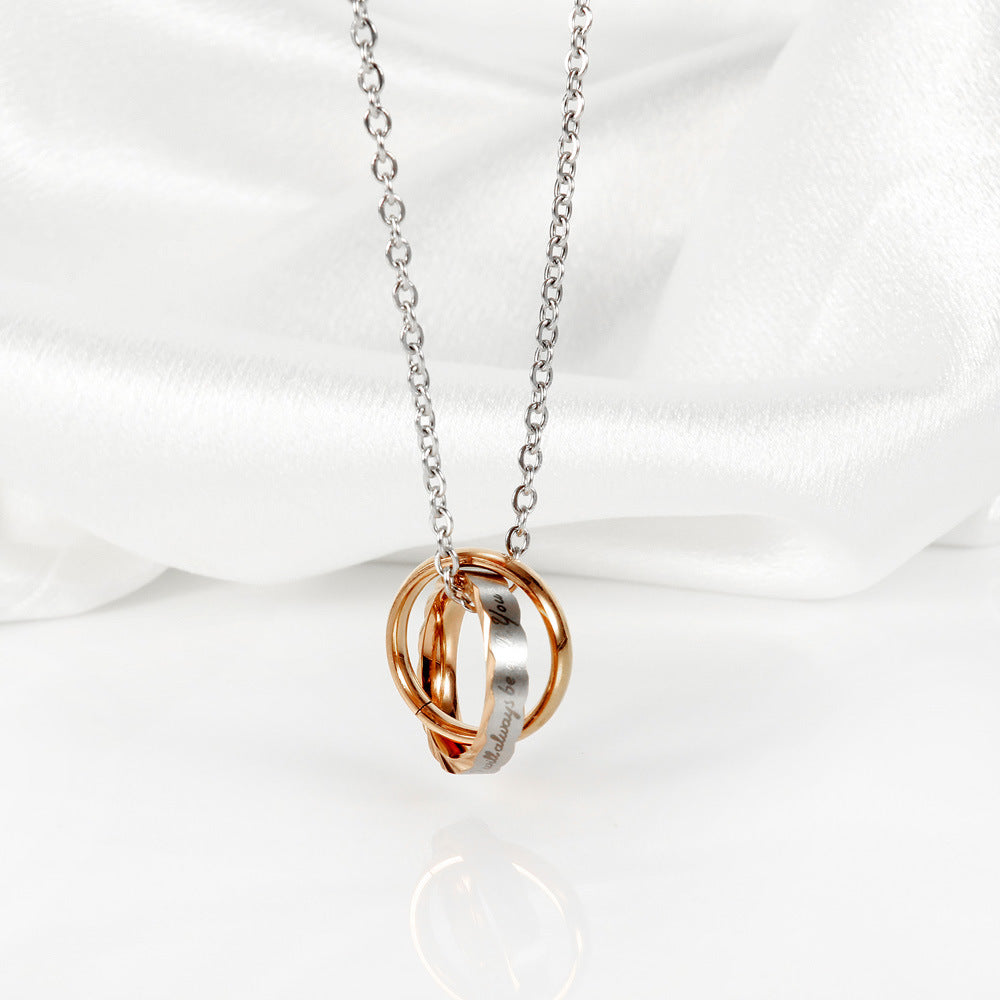 Rockyu ペアネックレス カップル 永遠の愛 刻印入り ステンレス 2連3連リング チタン メンズ レディース 記念日 プレゼント