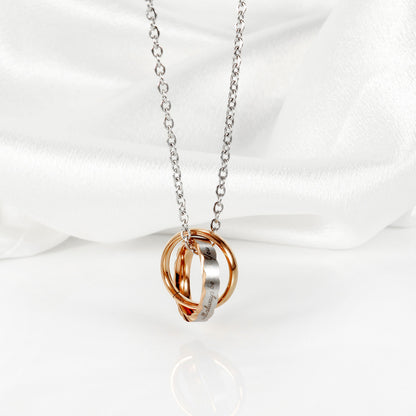 Rockyu ペアネックレス カップル 永遠の愛 刻印入り ステンレス 2連3連リング チタン メンズ レディース 記念日 プレゼント