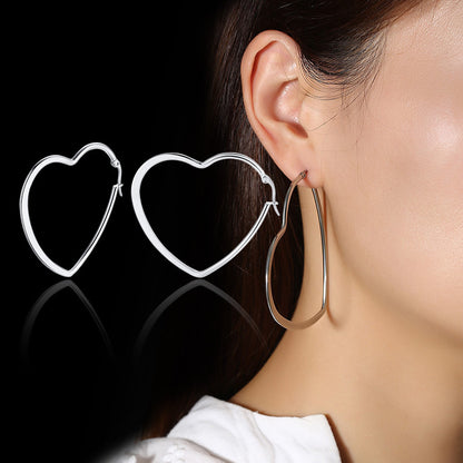 Rockyu オープンハート フープピアス 大ぶり レディース アレルギー対応 18Kコーティング シンプル おしゃれ