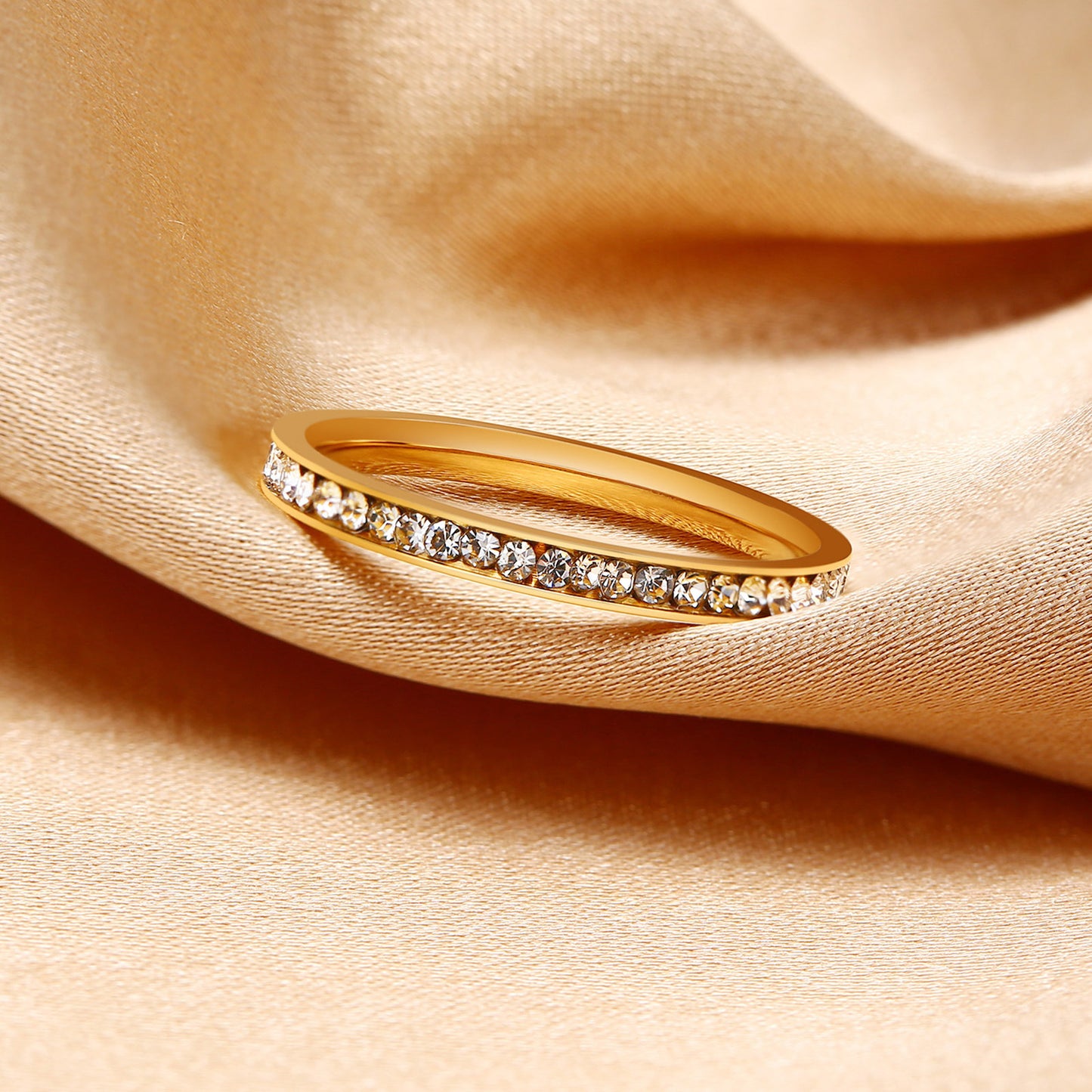 Rockyu エタニティリング レディース ステンレス ジルコニア シンプルデザイン