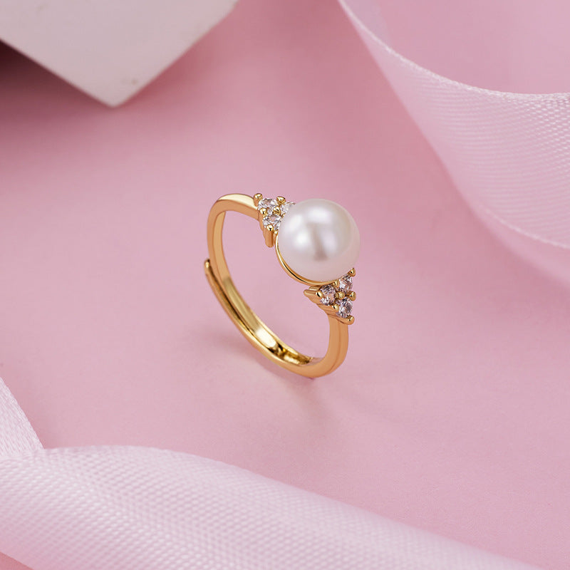 Rockyu レディース フリーサイズ パールリング シンプル 上品デザイン