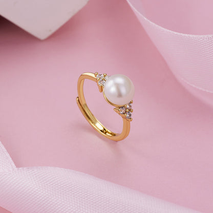 Rockyu レディース フリーサイズ パールリング シンプル 上品デザイン