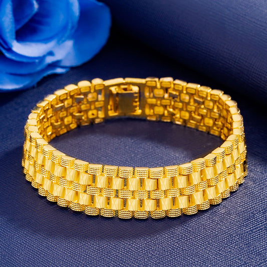 Rockyu メンズ ブレスレット 幅広 18K ゴールド ステンレス おしゃれ ジュエリー 豪華 ゴールドカラー シルバー選択可