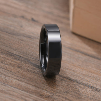 Rockyu セラミックリング メンズ レディース 黒白ペア 6mm シンプル 平打 軽量 男女兼用