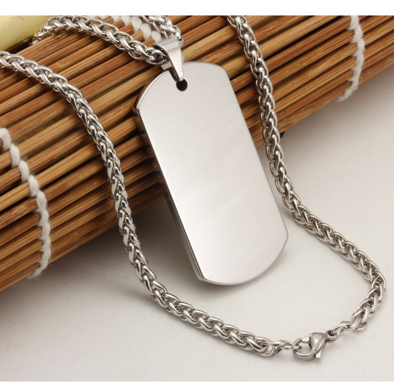 Rockyu ネックレス メンズ タングステンプレート 長方形ペンダント ベネチアンチェーン