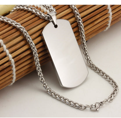Rockyu ネックレス メンズ タングステンプレート 長方形ペンダント ベネチアンチェーン