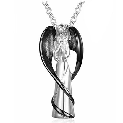 Rockyu メモリアルネックレス エンジェルデザイン レディース メンズ シルバー 羽根付き 天使ペンダント 遺骨入れ