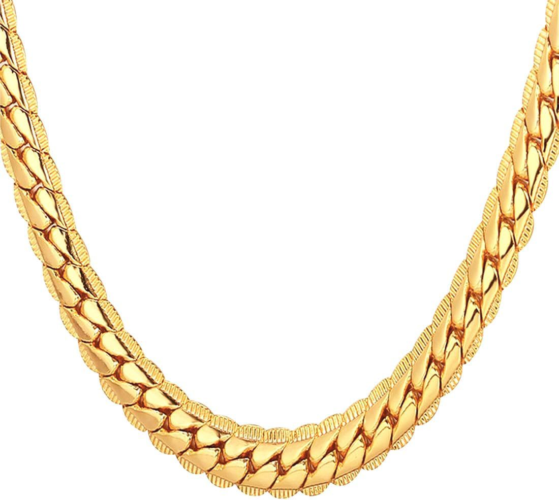 Rockyu ネックレス メンズ 喜平チェーン ステンレス 太め 幅7mm 18kピンクゴールド