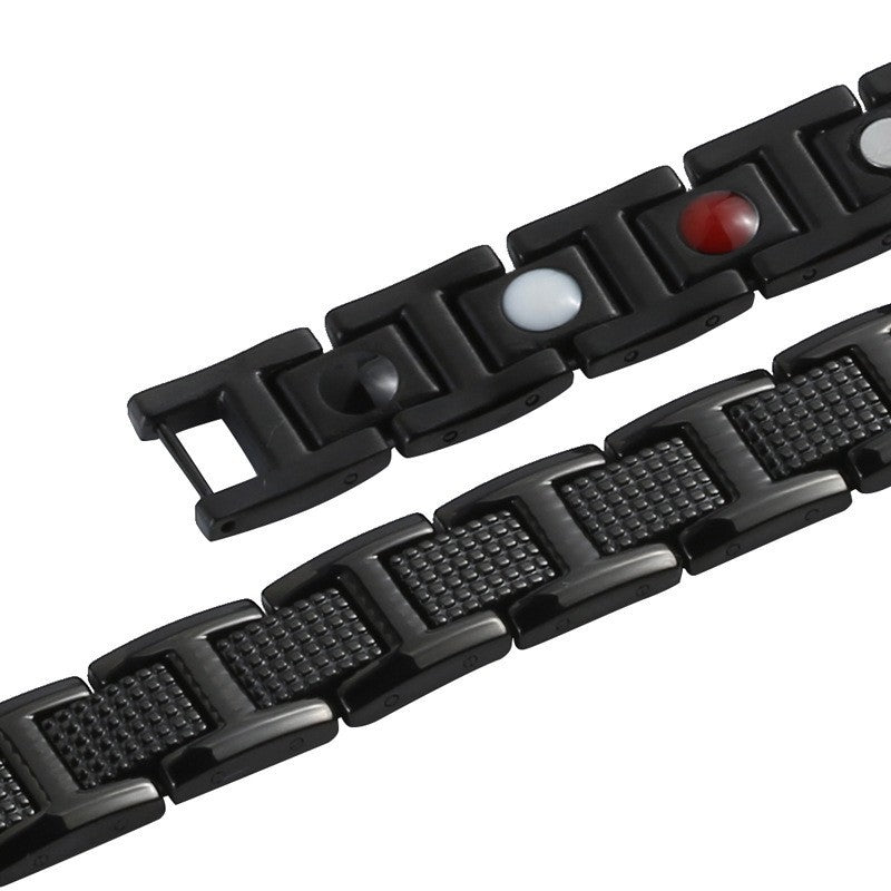 Rockyu ブレスレット メンズ 磁気 ステンレス ブラック シルバー ゴールド ゲルマニウム 幅広 アクセサリー