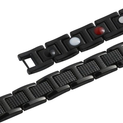 Rockyu ブレスレット メンズ 磁気 ステンレス ブラック シルバー ゴールド ゲルマニウム 幅広 アクセサリー