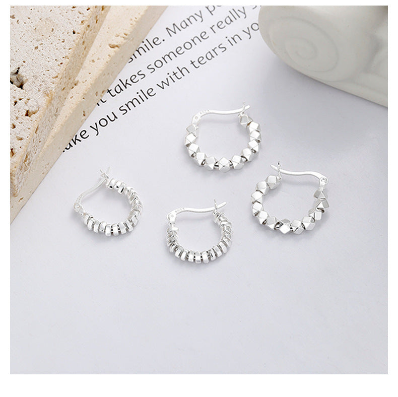 Rockyu シルバー925 ツイスト＆ジオメトリック フープピアス 両耳セット