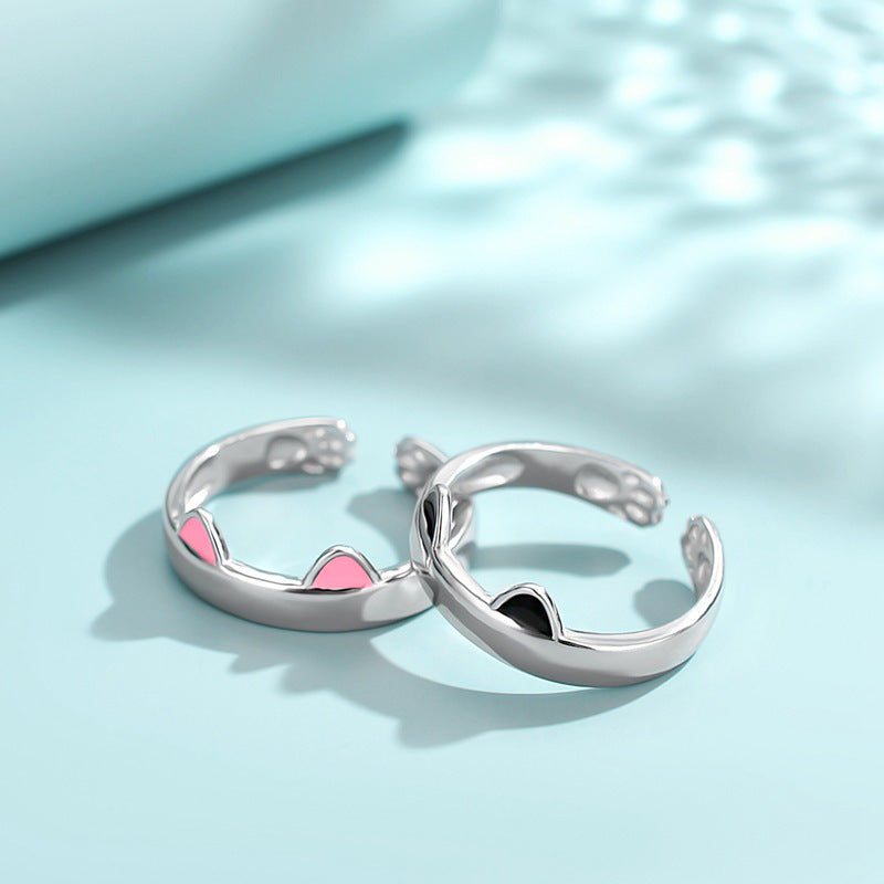 Rockyu 猫耳リング レディース シルバー925 フリーサイズ かわいい猫デザイン 指輪