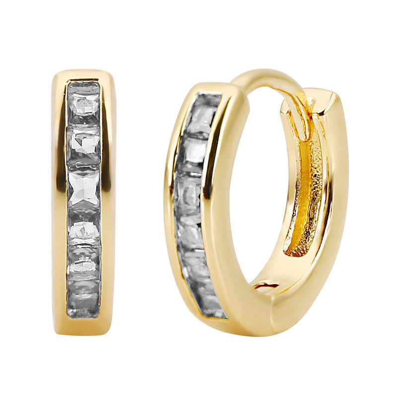 Rockyu ピアス レディース フープ シルバー ゴールド マルチカラー ジルコニア 正方形 リング