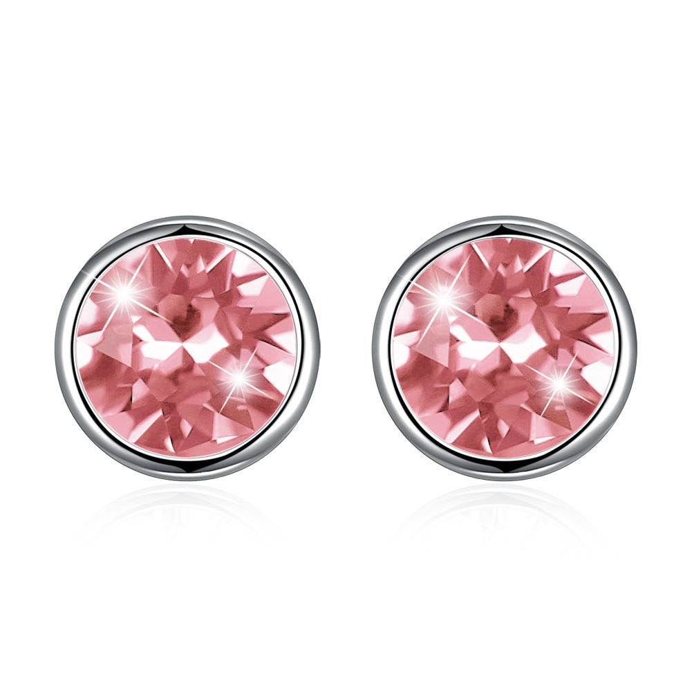 Rockyu シルバー925スタッドピアス スワロフスキークリスタル使用 丸型レディースピアス