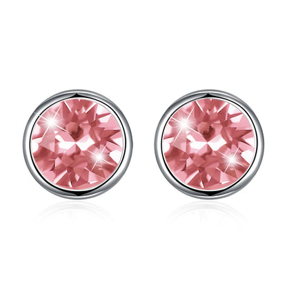 Rockyu シルバー925スタッドピアス スワロフスキークリスタル使用 丸型レディースピアス