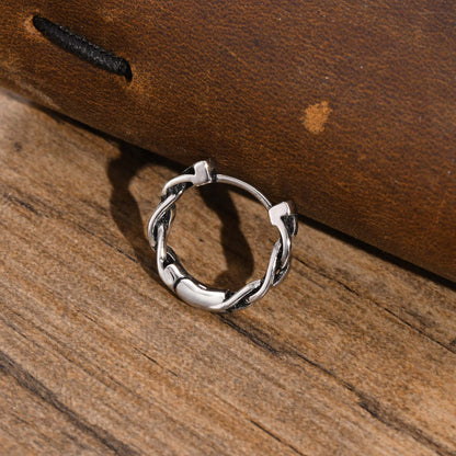 Rockyu メンズ ピアス シルバー ツイストデザイン フープピアス ステンレス鋼 金属アレルギー対応