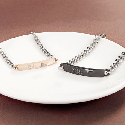 Rockyu ペアブレスレット チタン製 シンプルチェーン ジルコニア付き メンズ＆レディース