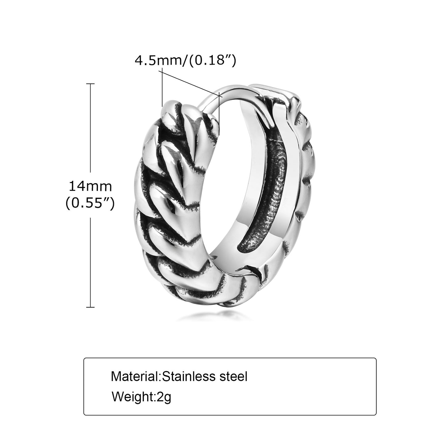 Rockyu メンズ シルバー フープピアス ステンレス鋼 金属アレルギー対応 ヴィンテージチェーン デザインリング