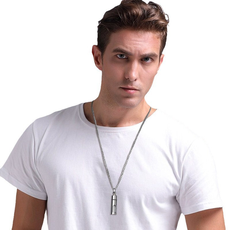 Rockyu ネックレス メンズ ステンレス カプセル型 薬ケース ピルケース ゴールド＆シルバー ジュエリー