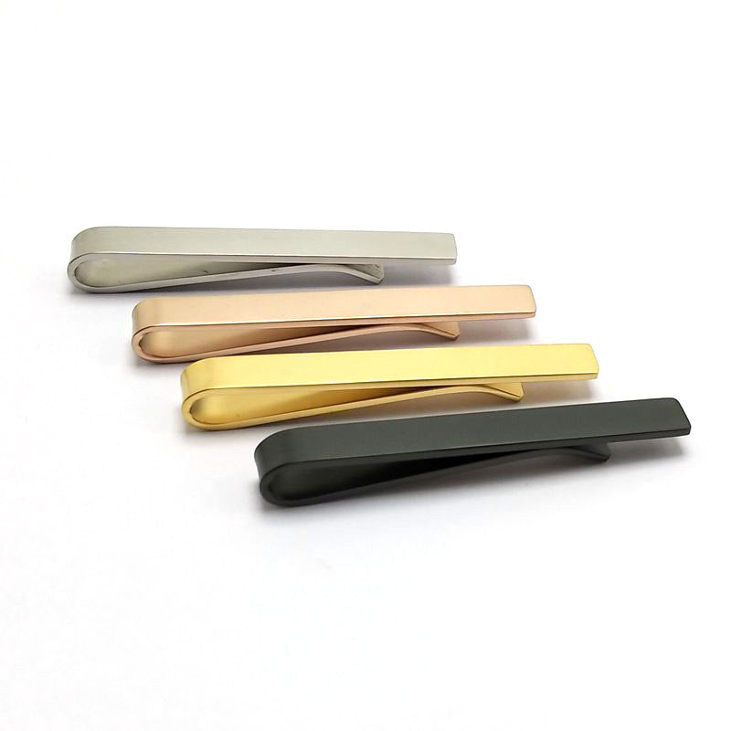 Rockyu メンズ タイピン 4色セット ブラック シルバー ゴールド ローズゴールド チタン製 シンプル クリップ式